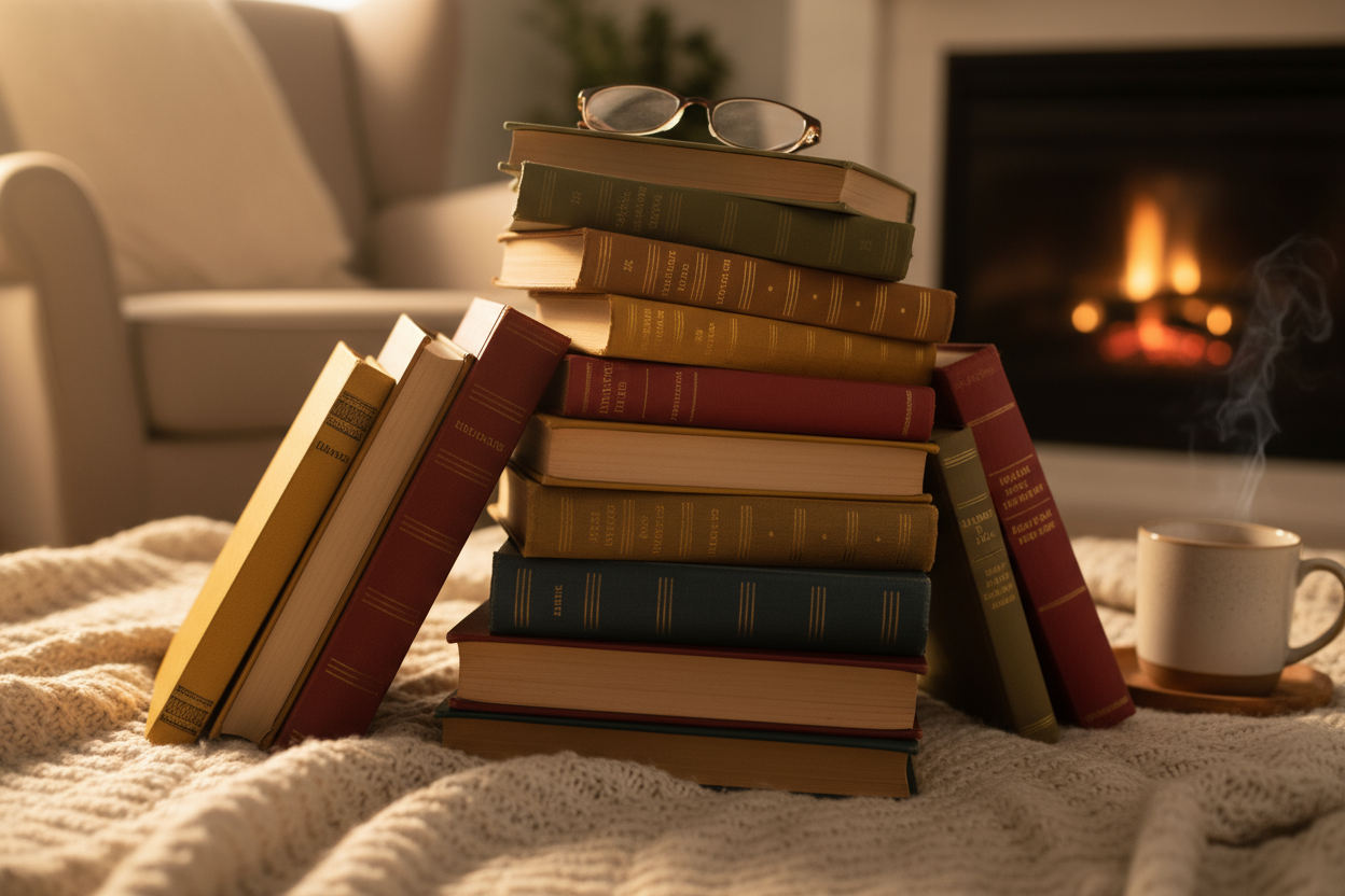 a cozy stack of books